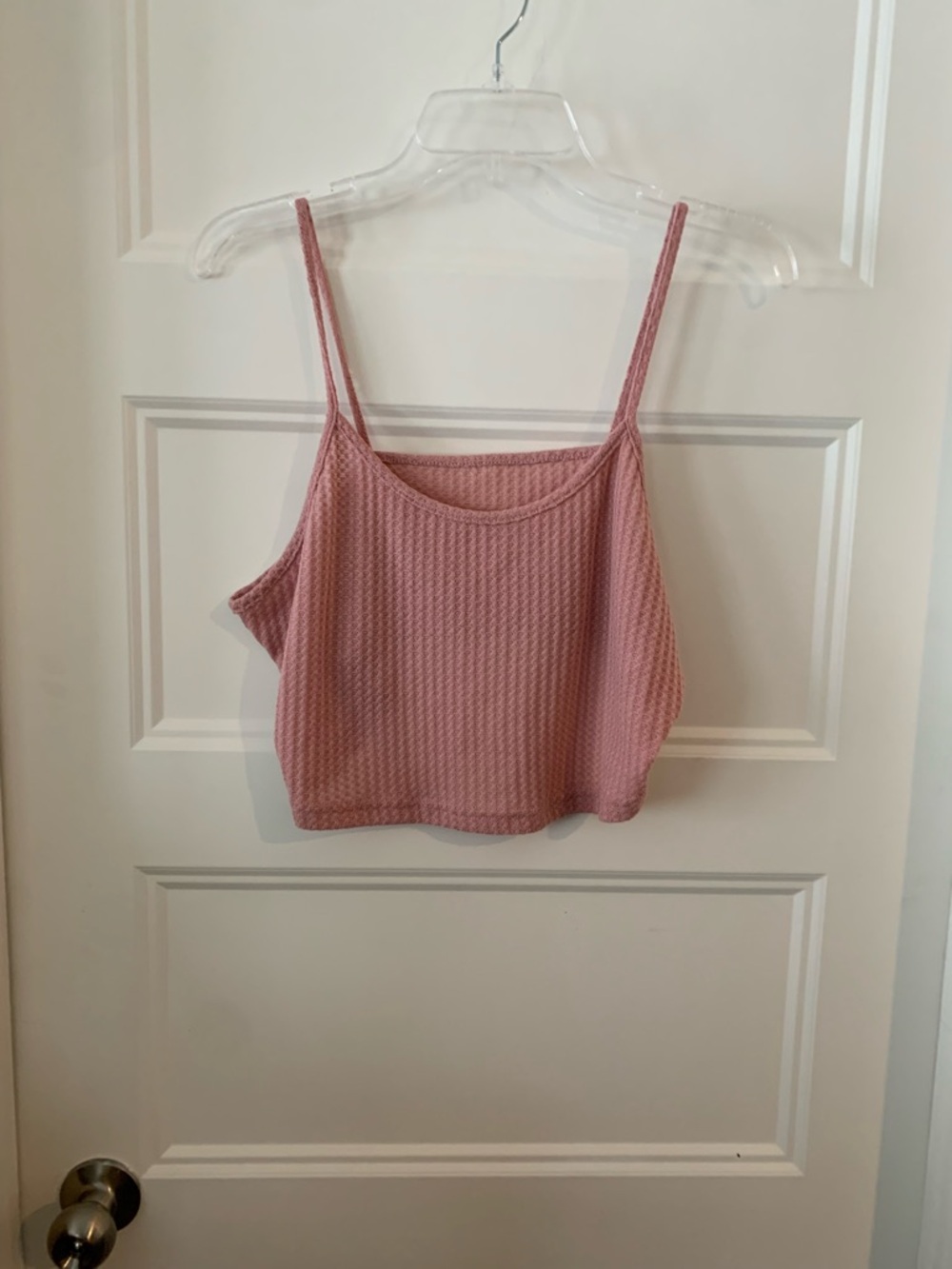 Women's Waffle Knit Spaghetti Strap Crop Top - Dusty Rose